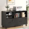 product-open-ce8fff17185e4d03b7a048e1e9b9781f-goods 2 Drawer Wood Mobile Large Lateral File Cabinet with Lock, Lockable Rolling Filing Cabinet with Storage Shelves, Printer Stand Office Storage Cabinet for Home Office Fits Files Legal/A4, White