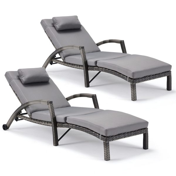 product-open-ce9ada9fed304670865ecf0314ba7510-goods Set of 2 Outdoor Wicker Chaise Lounge Chairs with Cushions, 5-Position Adjustable Patio Rattan Recliners with Wheels for Pool, Garden & Balcony