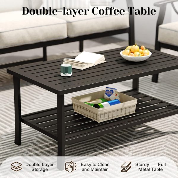 7pcs Outdoor Patio Furniture Set, Outdoor Metal Sectional Furniture with Cushions, Outdoor Conversation Seating Set with Coffee Table for Garden, Balcony, Deck, Backyard, Black