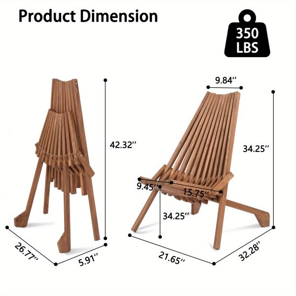 Rowan Wood, Original Wood Color, Stave Splicing, Folding Wooden Single Chair