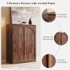 product-open-d07be0bfe2ec4870a6a7a33b9a43ca59-goods JXQTLINGMU Modern 5 Drawers Dresser For Bedroom With Arched Panel, 44" Tall Dresser For Closet With Metal Handles, Push-to-Open Wood Storage Closet Dressers Tv Stand For Living Room, Hallway