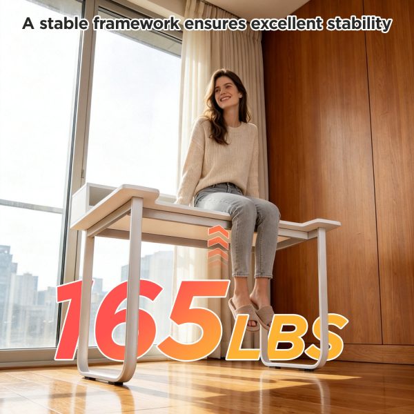 product-open-d07fd690a93c4e3384da6713b2185a4f-goods 43' Computer Desk with Storage Shelf, Modern Writing Desk with Ergonomic Notch, Stable Steel Frame Workstation for Home Office, Study, Gaming, Quick Assembly, Supports 165 LBS