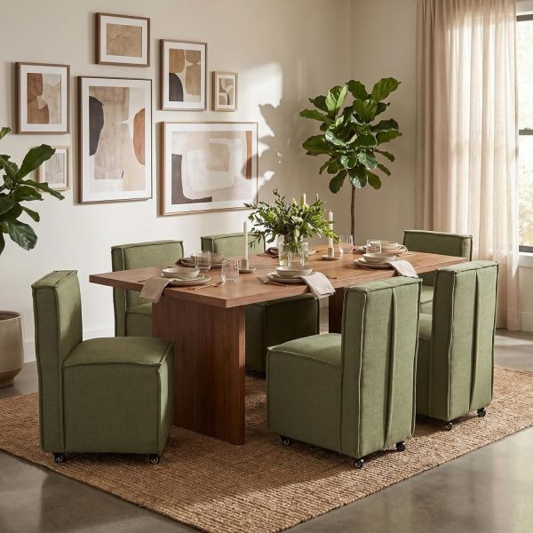 product-open-d09e5526d82c4ab7a7c6f1c35f1fdb48-goods Set of 2 Modern Dining Chairs with Casters Armless Rolling Dining Chairs with Rollers for Kitchen and Dining Room, Removable Cover, Minimalist Style, Specific Style