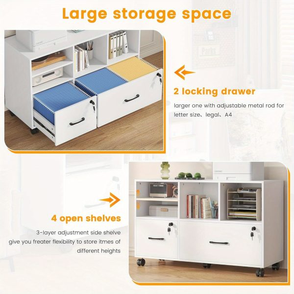 product-open-d0ba03a88ab1420c9a719bbb7a43ab17-goods 2 Drawer Wood Mobile Large Lateral File Cabinet with Lock, Lockable Rolling Filing Cabinet with Storage Shelves, Printer Stand Office Storage Cabinet for Home Office Fits Files Legal/A4, White