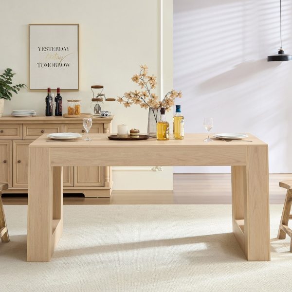 product-open-d21318cf1a754c9bba6d5e6ee221e1bb-goods Andehomy 63" Modern Farmhouse Dining Table Suitable for 4-6 People, Rectangular Kitchen Island Table with Sturdy Legs & MDF Top, Natural Oak, Assembly for Dining Room, Living Room, Kitchen, Space-Saving
