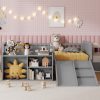 product-open-d21f59b3a6e743ada77191cc9c4b89bd-goods Twin Size Low Loft Bed for Kids with Slide, Movable Bookshelf Storage, Guardrails, Low Loft Bed Frame for Kids, White (Expect Arrival Date 2026/4/3)