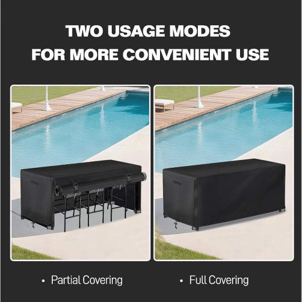 product-open-d2740cfdb3a44388a382d8bcbd909386-goods 7pcs Outdoor Bar Height Dining Set Compatible Cover - Heavy-Duty & Windproof All-Weather Table Cover with, Adjustable Fit for Wicker Furniture (Table & 6 Chairs) 76”L x 34”W x 42”H, Oxford Fabric for 7-