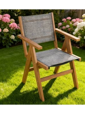 Teak-Colored Lounge Chair Ideal for Year-Round Use: This Outdoor Lounge Chair Is Constructed from Durable HIPS Material And Features 304 Stainless Steel Additions