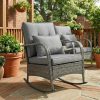 2026 New Courtyard Dining Tables and Chairs, 2pcs Outdoor Wicker Rocking Chair Set, Rattan Rocking Chair with Thick Cushions & High Back, All-Weather Wicker Rocking Bistro Set for Porch, Patio, Balcony