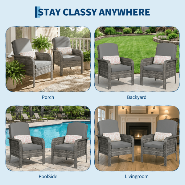 [Outdoor Wicker Chairs] Outdoor Wicker Chairs Set of 2, High Back Rattan Patio Chairs with Comfy Cushion, All-Weather Outside Club Chairs for Balcony Deck Garden