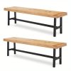 product-open-d3ddaf99cc014ca09b1a0dab4b8ad98e-goods 63" Wooden Picnic Bench(Set of 2), Outdoor Benches with Powder-Coated Metal Frame, Garden Benches for Patio, Garden, Porch & Deck, Wood Color