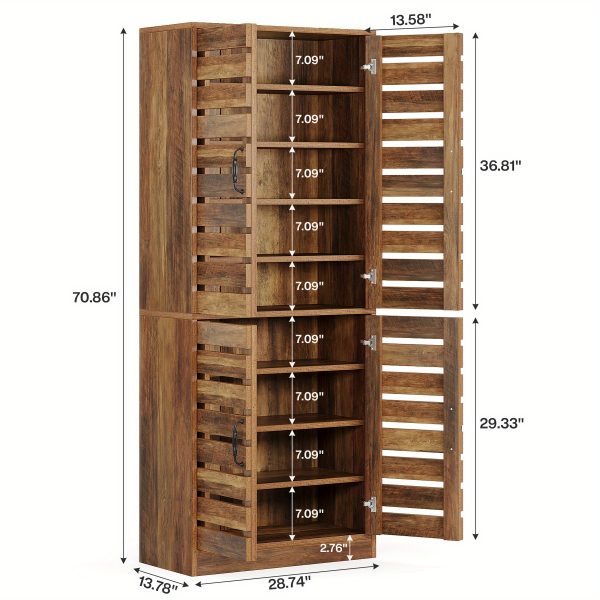 70.8" Rustic Brown Shoe Cabinet, 9-Tier, 27 Pairs, Sliding Shutter Doors, Adjustable Shelves, Space-Saving Vertical Storage for Entryway, Hallway, Closet, Living Room, Perfect Christmas Gifts", Perfect for Christmas Party, Add Warm Holiday Charm