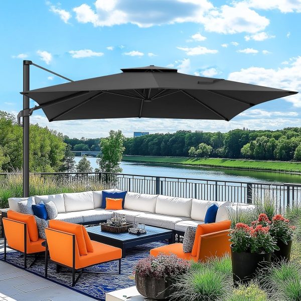 product-open-d41b39d8c409446db52633ad6544b1fb-goods 10ft Heavy-Duty Outdoor Cantilever Parasol with, Large Rectangular Offset Umbrella - 360° Rotating Canopy, Tilt Mechanism & Heavy-Duty Aluminum Frame for Patio, Deck, Balcony, Pool (Compatible with most roofs)