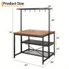 42" Kitchen Island with Storage - 3-Tier Bakers Rack, Microwave Stand, Dining Table for 4, 5 Hooks & 50lb Capacity, Multi-Functional Island for Small Kitchens (Brown)