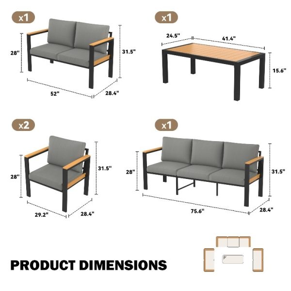 product-open-d4ad570b7a5a48b888735a30e0a9db2e-goods Modern 4/5/7pcs Metal Patio Furniture Set, Outdoor Conversation & Pub Table Set with Coffee Table for Porch, Balcony and Sunroom, Gray
