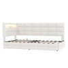 Upholstered Twin Size Daybed with Storage 2 Drawers and Charging Station, Day Bed Frame with LED Lights and Storage Headboard, No Box-Spring Needed, Beige