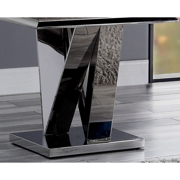 1pc End Table Modern Glam Style 18Mm Faux Marble on Top Rectangular V-Shape Pedestal Base Stainl Steel Metal Structure Chroma End Coffee Table-Not Included