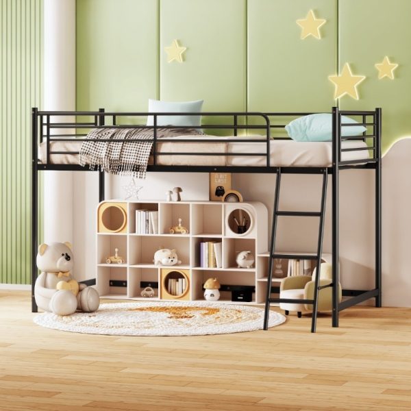 product-open-d50d796f7ae0478ea350c5252214bb8d-goods Loft Bed for Kids | Heavy-duty Iron Frame, 350LBS Weight Capacity, Space Saving Design for Small Rooms & Low Ceilings, Movable Ladder, - JOYMOR