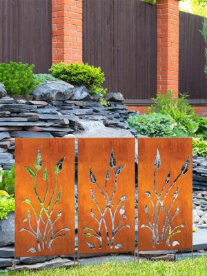 Outdoor Privacy Screen (3pcs Set), Outdoor Metal Wall Decoration, Large Metal Wall Sculpture, Wrought Iron Wall Art, Metal Garden Flowers