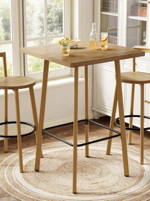 2-Seater Bar Table And Chair Set, 39.4' Height Square Bistro Pub Table with 2 Chairs & Footrest, Compact Cocktail Bar Height Table Set for Small Space, Dining Area, Cafe, Kitchen, Living Room, Apartment & Balcony