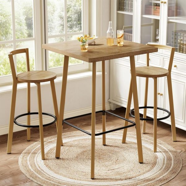 product-open-d5acbb55746f4abcba22cb560a576bf2-goods 2-Seater Bar Table And Chair Set, 39.4' Height Square Bistro Pub Table with 2 Chairs & Footrest, Compact Cocktail Bar Height Table Set for Small Space, Dining Area, Cafe, Kitchen, Living Room, Apartment & Balcony