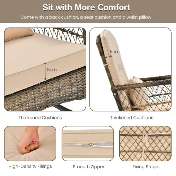 2026 New Courtyard Dining Tables and Chairs, 2pcs Outdoor Wicker Rocking Chair Set, Rattan Rocking Chair with Thick Cushions & High Back, All-Weather Wicker Rocking Bistro Set for Porch, Patio, Balcony