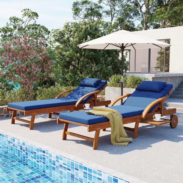 product-open-d63632e2b4084246b877898e02c72406-goods U_Style 2-Pack 77.5' Outdoor Lounge Chairs, Acacia Wood Frame, Cushioned, Adjustable Backrest And Leg Rest, Headrest And Retractable Side Tray, Perfect for Patio, Pool, Garden, Beach