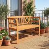 product-open-d63668d0cf7f4f68b1ff608739e7dc5c-goods Outdoor Acacia Wood Bench, 2 Persons Solid Wood Loveseat with Curved Armrests & Slatted Seat, Garden Patio Park Bench, 800 Lbs Weight Capacity