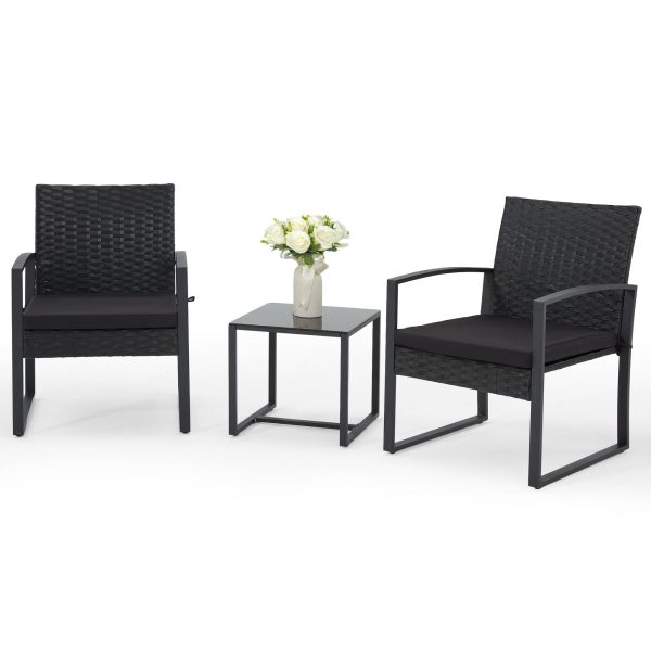 Bezseller 3pcs Outdoor Furniture Set, Rattan Bistro Set with Coffee Table, Sturdy Steel Frame with Cushions for Garden, Balcony, Poolside, And Backyard