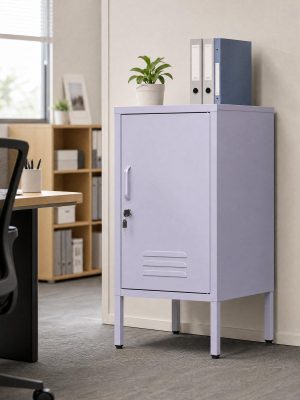 Metal Office Filing Cabinet, Lockable Storage Cabinet with 2 Adjustable Shelves for Documents, Modern Steel Side Table with Lock for Home Office, Bedroom Nightstand, Secure Ventilated Locker