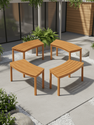 [Acacia Wood Benches] 4 Packs Outdoor Curved Bench, Acacia Wood Fire Pit Benches With Slatted Seats, Tree Benches Wrap Around For Patio, Garden And Backyard, 400 Lbs Weight Capacity Each
