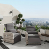 Outdoor Recliner Chair W/ Adjustable Backrest+Footrest, 150° Lay Flat Rattan Patio Recliner with Air Pump+Flip-Up Table+Removable Cushion