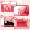 product-open-d8dc524003aa44da96222c3493cd0165-goods COSTWAY Double Sofa with Ottoman, Upholstered Couch Featuring Curved Armrests, Adorable Bow, Sturdy Wooden Frame, Soft Velvet Loveseat Chair for Kids -5