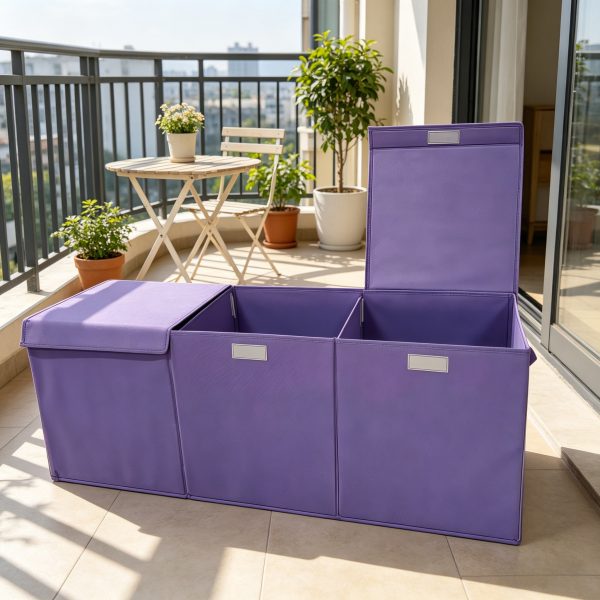 3-Grid Storage Organizer, Extra-Large Foldable Sturdy Basket with Mesh Pockets, 40 Inches Size, Pink Purple Grey Kids Container, Holiday Gift for Multi-Scene