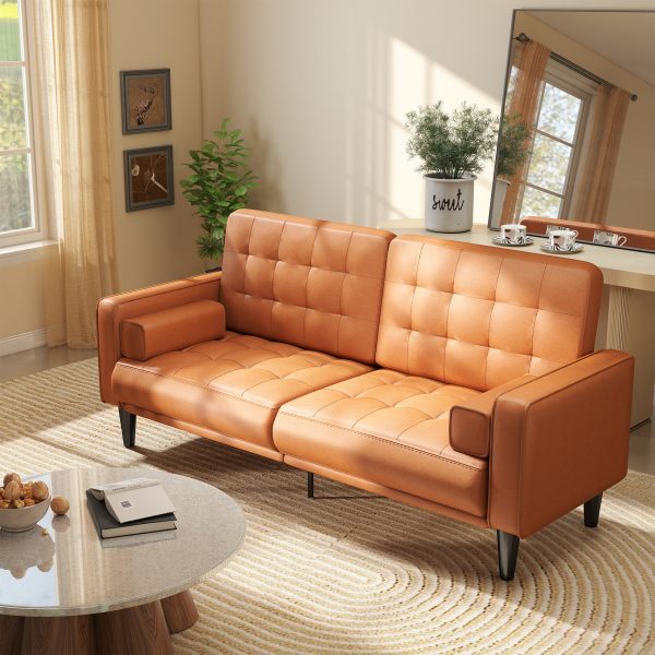 product-open-d921448bf01a462e9b72a6c2e46ac365-goods 70inch Mid-Century Modern Couch, Breathable Faux Leather Couch with Upholstered Cushions/Pillows, Metal Decorative Legs. Combines Comfort And Durability, for Living Rooms/Offices, Convenient And Practical, Easy to Assemble.