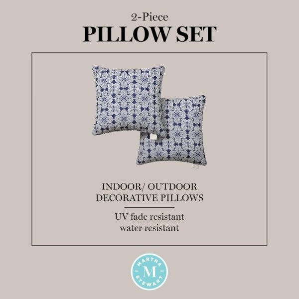 product-open-d921fe8eb84a42e5baf9126916b9dbac-goods Set of 2 Decorative Pillows for Indoor And Outdoor Use, Featuring a Modern Navy Blue Design That Is UV Fade Resistant And Water Repellent, Measuring 18X18 Inches