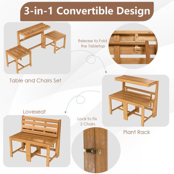 3-in-1 Outdoor Acacia Wood Loveseat Bench | Durable Hardwood Construction with Slatted , Mixed Color End