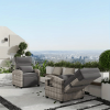 Outdoor Recliner Chair W/ Adjustable Backrest+Footrest, 150° Lay Flat Rattan Patio Recliner with Air Pump+Flip-Up Table+Removable Cushion