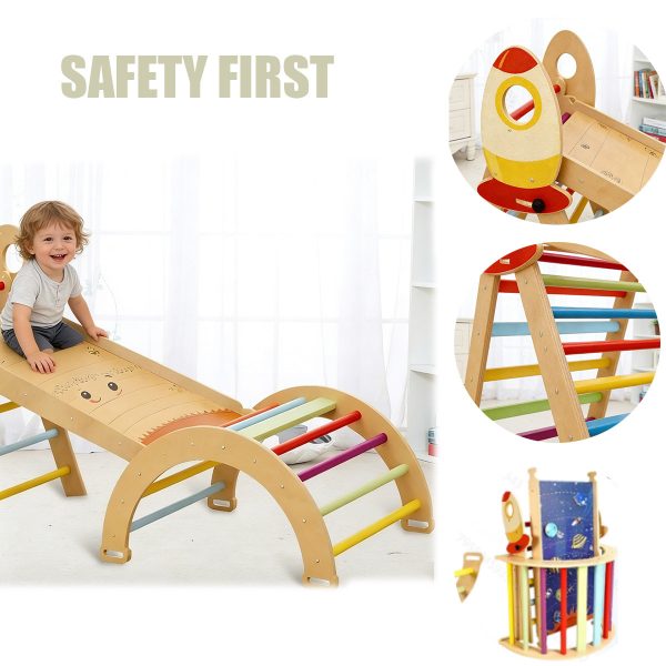 product-open-d9ef93a284154d5c9053713d987497bf-goods 8in 1 Pikler Triangle Climbing Set Foldable Indoor Jungle Gyms for Toddlers Baby Indoor Playards Jungle Gym with Oval-shaped Crossbar Design Wooden Climbing Set for Toddler to Inspire Children's Exploration