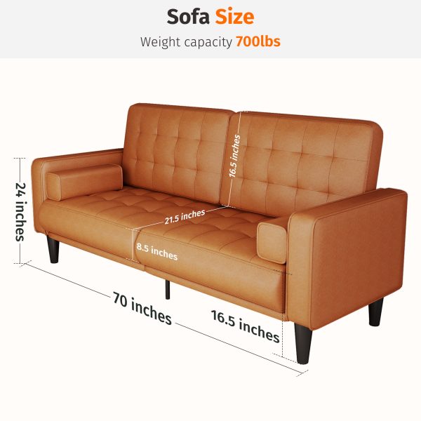product-open-da19b7eabb24429b809eeac723f54493-goods 70inch Mid-Century Modern Couch, Breathable Faux Leather Couch with Upholstered Cushions/Pillows, Metal Decorative Legs. Combines Comfort And Durability, for Living Rooms/Offices, Convenient And Practical, Easy to Assemble.