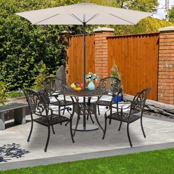 product-open-da6d542292f14cc9afa0e32dce675df2-goods Bonnlo 5pcs Outdoor Dining Set Cast Aluminium Patio Furniture with 4 Chairs and 1 Umbrella Table for Garden Porch Poolside Weather-Resistant Bronze