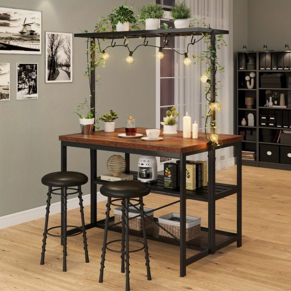 42" Kitchen Island with Storage - 3-Tier Bakers Rack, Microwave Stand, Dining Table for 4, 5 Hooks & 50lb Capacity, Multi-Functional Island for Small Kitchens (Brown)