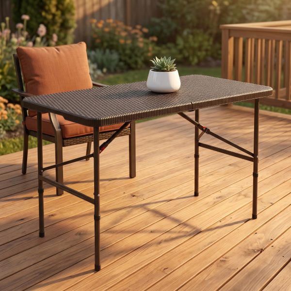 product-open-dafa788c159543b7ab13d620df6384df-goods 4ft Adjustable Height Patio Table, Outdoor Foldable Plastic Picnic Table, All-Weather Design