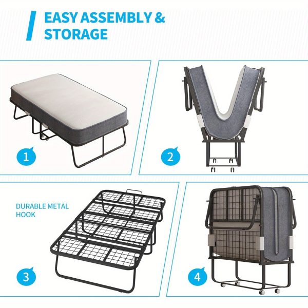 product-open-dafe5abf317f4237b004e9ea7d000c74-goods Folding Bed with 4 Inch Memory Foam Mattress, Single Rollaway Bed for Guests, Space Saving Portable Bed with Lockable Wheels, Easy Assembly& Moving, 75 x 31(Standard)
