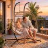 product-open-db0bf67c563445738ff6a32ed42bd75d-goods 2 Person Hanging Egg Chair with Stand, Outdoor Wicker Swing Chair with Cushion, Heavy Duty Loveseat Chair for Patio Balcony Bedroom