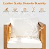 product-open-db5393a11ad34726be3bb461bf14cf12-goods Outdoor Acacia Wood Club Chair with Modern Square Arms, Patio Chair with Thick Cushion, Adjustable Leveling Feet for Poolside, Backyard And Deck, Beige Cushion