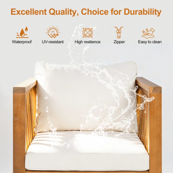 product-open-db5393a11ad34726be3bb461bf14cf12-goods Outdoor Acacia Wood Club Chair with Modern Square Arms, Patio Chair with Thick Cushion, Adjustable Leveling Feet for Poolside, Backyard And Deck, Beige Cushion