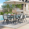 71-Inch Rectangular Aluminum Outdoor Dining Table Designed for Patios, Featuring an Umbrella Hole, Resistant to Weather And Rust, Accommodating 6 to 8 Individuals for Backyard And Deck Use