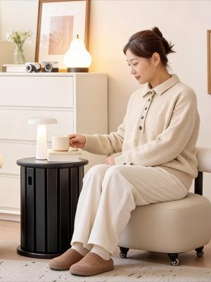 Entryway Shoe Changing Stool with Smooth Rolling Wheels, Sturdy Wooden Frame And Non-Slip Rubber Feet, Multifunctional Design for Putting on Shoes, Quick Changing, Temporary Seating And Small Item Organization, Ideal for Entryway, Living Room