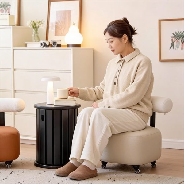 Entryway Shoe Changing Stool with Smooth Rolling Wheels, Sturdy Wooden Frame And Non-Slip Rubber Feet, Multifunctional Design for Putting on Shoes, Quick Changing, Temporary Seating And Small Item Organization, Ideal for Entryway, Living Room